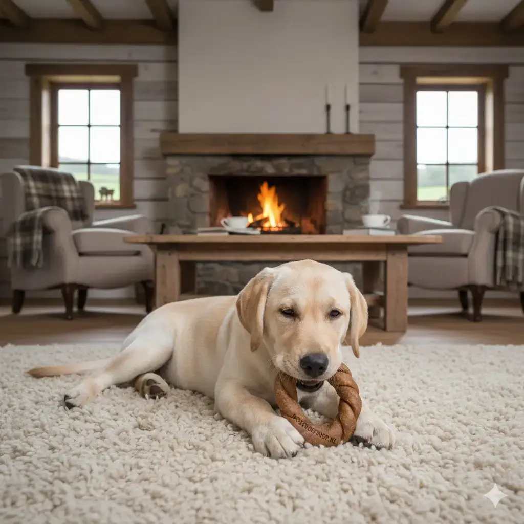 Labrador puppy met snack puppy verzorging opvoeding voeding vragen